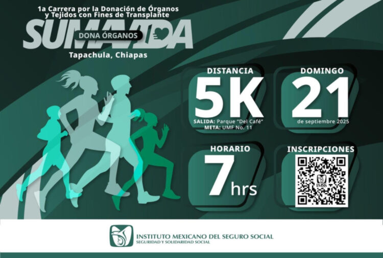 Invita IMSS Chiapas a la Primera Carrera Pedestre ‘Suma Vida, Dona Órganos’