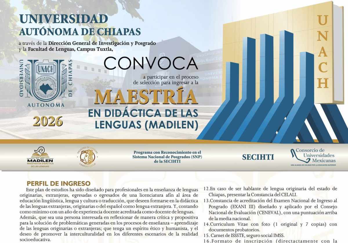 Abre UNACH convocatoria de la Maestría en Didáctica de las Lenguas