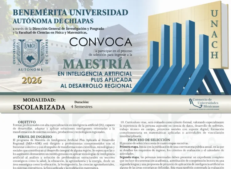 Convoca UNACH a ser parte de la Maestría en Inteligencia Artificial