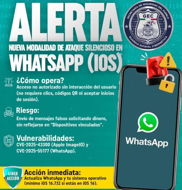 Alerta SSP nueva modalidad de ataque silencioso en WhatsApp para iOS