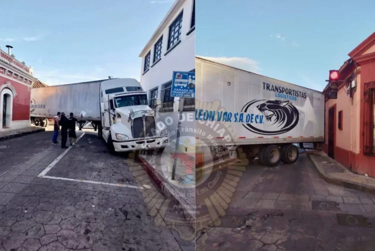 Tránsito Municipal interviene tras ingreso de tráiler en sentido contrario y daños a inmuebles