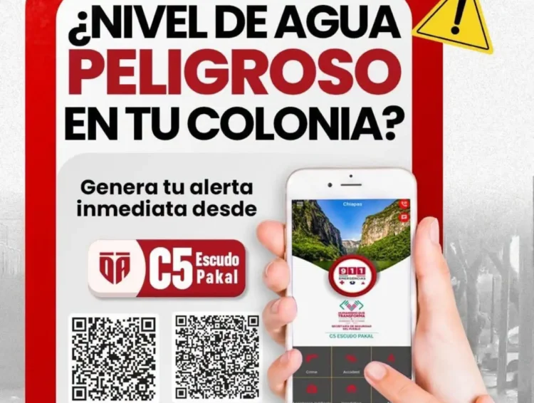 Exhorta SSP a la ciudadanía a reportar niveles de agua peligrosos a través de la App C5 Escudo Pakal